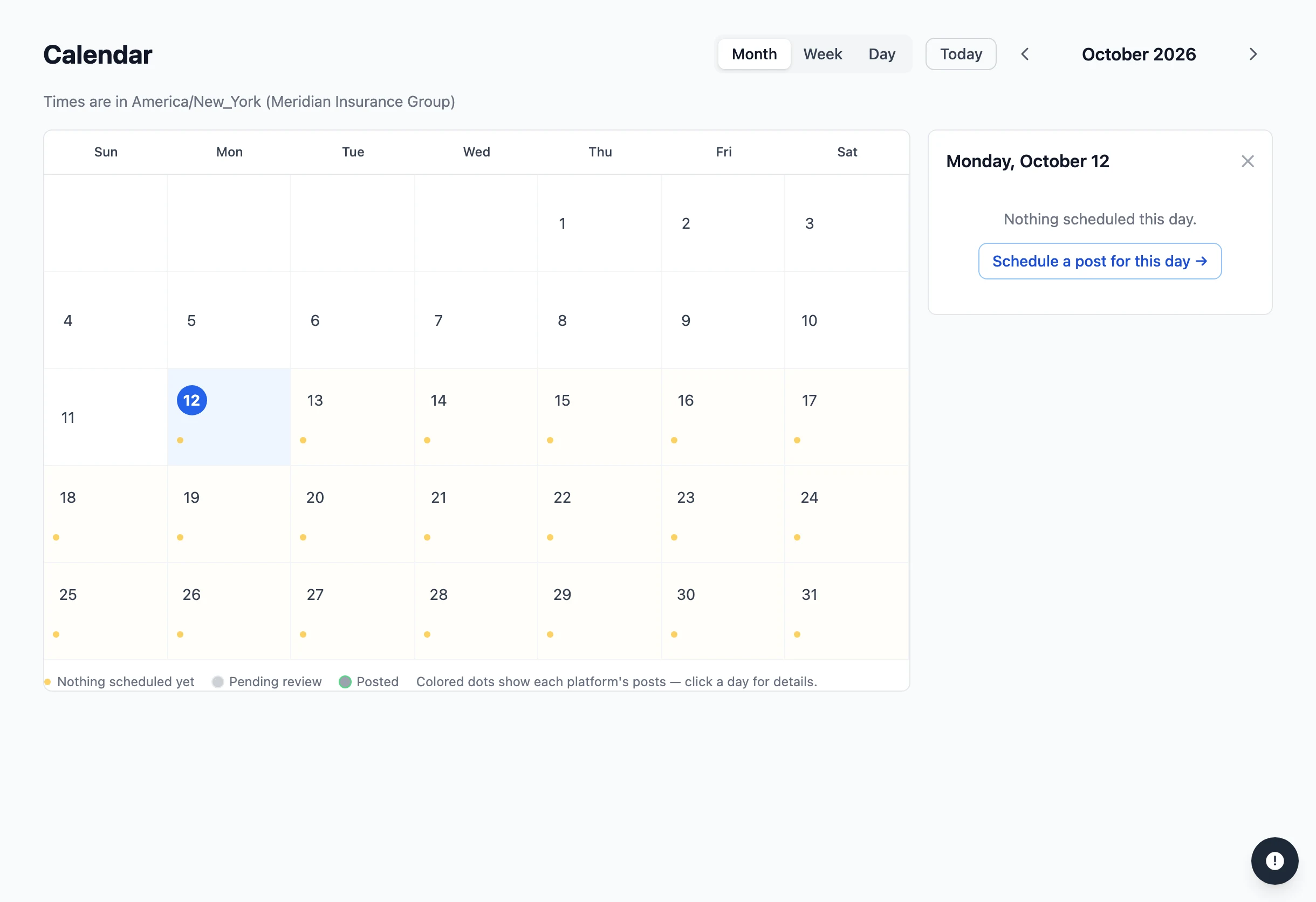 The month calendar, where an approved post is given its day and time.